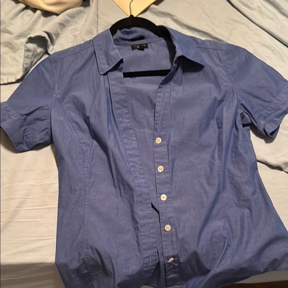 Talbots Blue Casual Button Down Shirt Short Sleeve